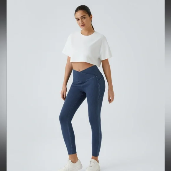 NWT! Halara Womens Flex Crossover Denim Leggings S 7/8 Length High Waist Blue - Picture 6 of 10